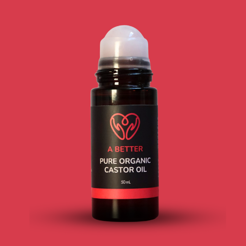 Pure Organic Castor Oil Roll-On 50mL - Amber Glass Bottle Rose Quartz Roller