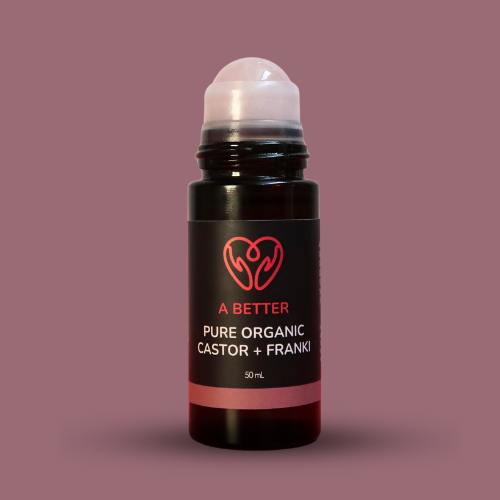 Pure Organic Castor Oil and Frankincense Roll-On 50mL - Amber Glass Bottle Rose Quartz Roller