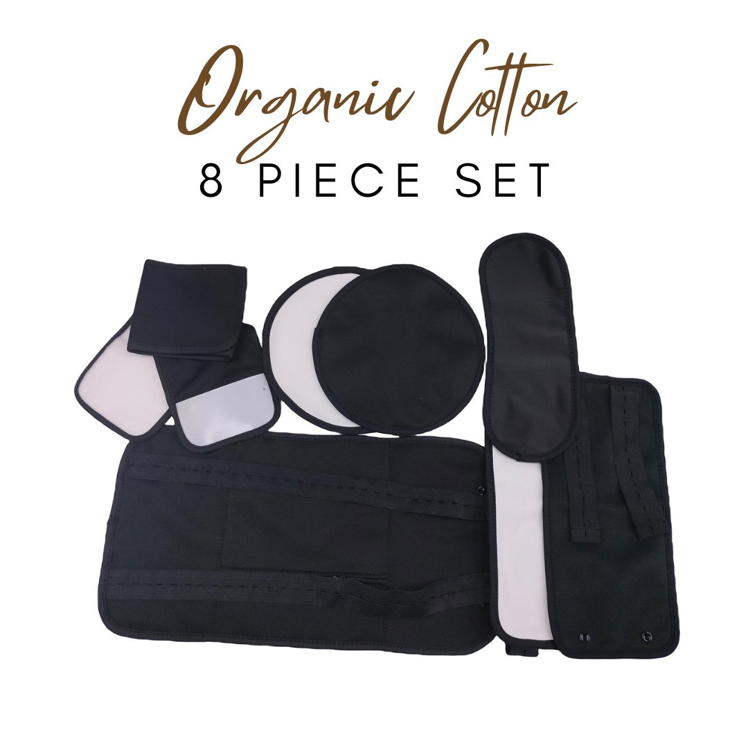 8 Piece Organic Cotton Castor Oil Wraps Pack - Black